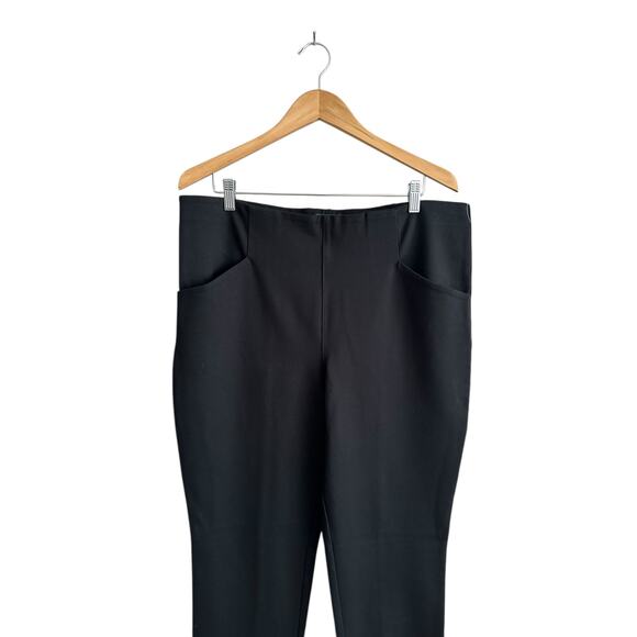 Anthro Maeve Black Pull On Slit-Back High Waisted Ponte Pants Pockets Size Large - Picture 2 of 6